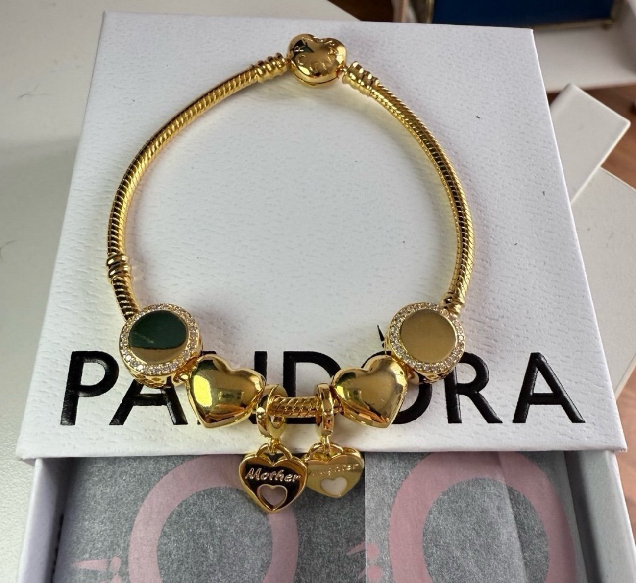 Pandora Gold Plated Bracelet with Charms Set