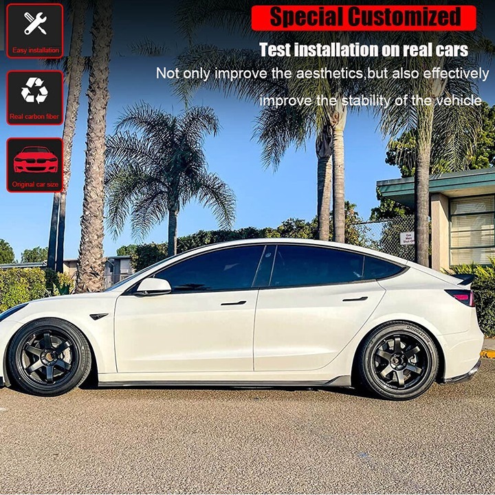 New Tesla Model 3 2017-2023 Real Carbon Fiber Side Skirts Extension Lip Panel
