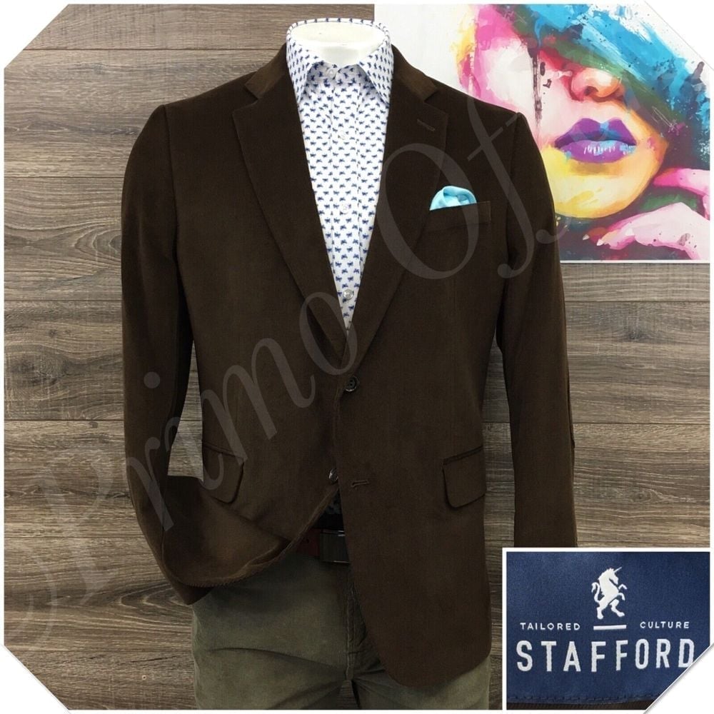 STAFFORD Mens Blazer Sport Coat Casual 2 Button Jacket Size 44R Corduroy Suit
