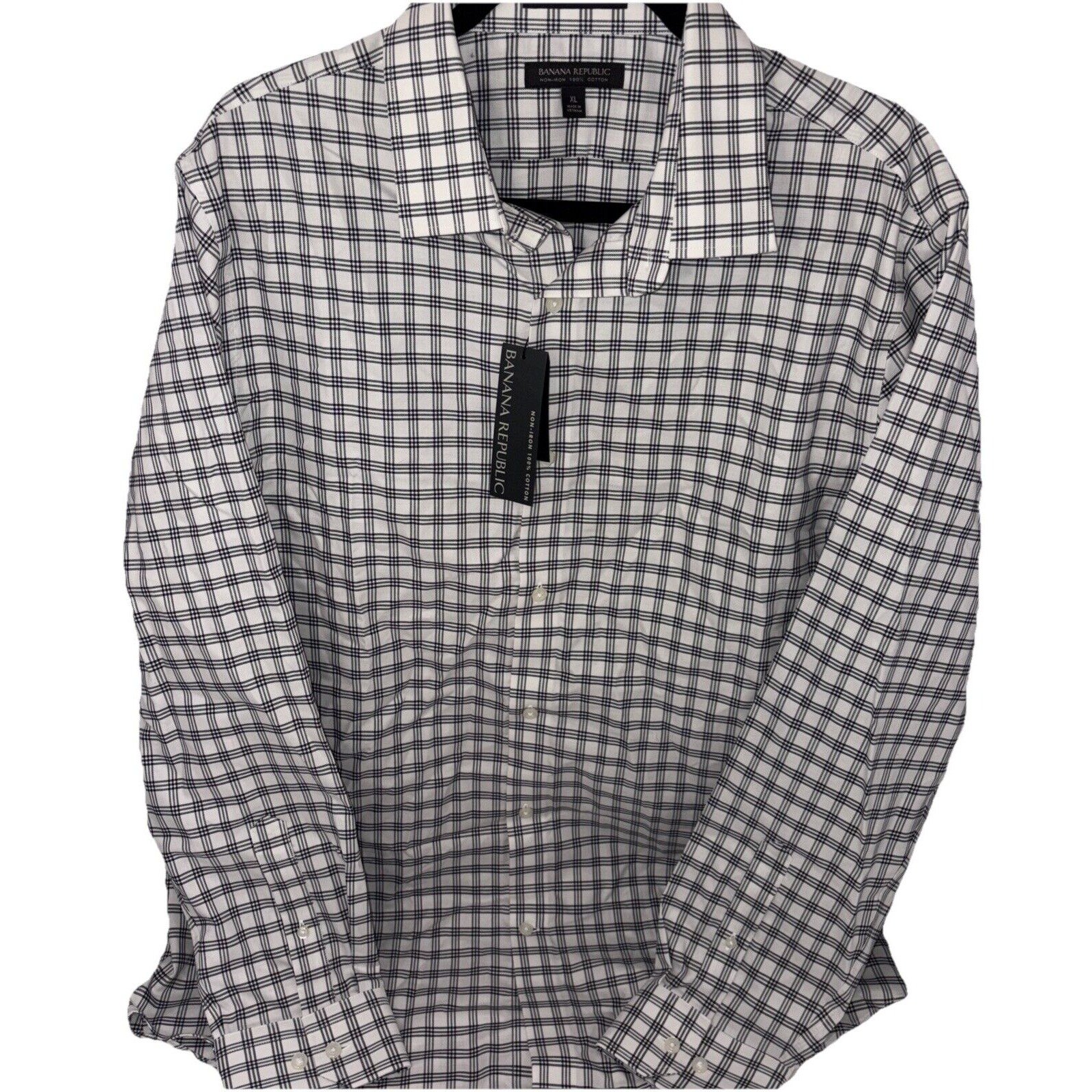 New Size XL Banana Republic Men's Non Iron Shirt White Black Plaid
