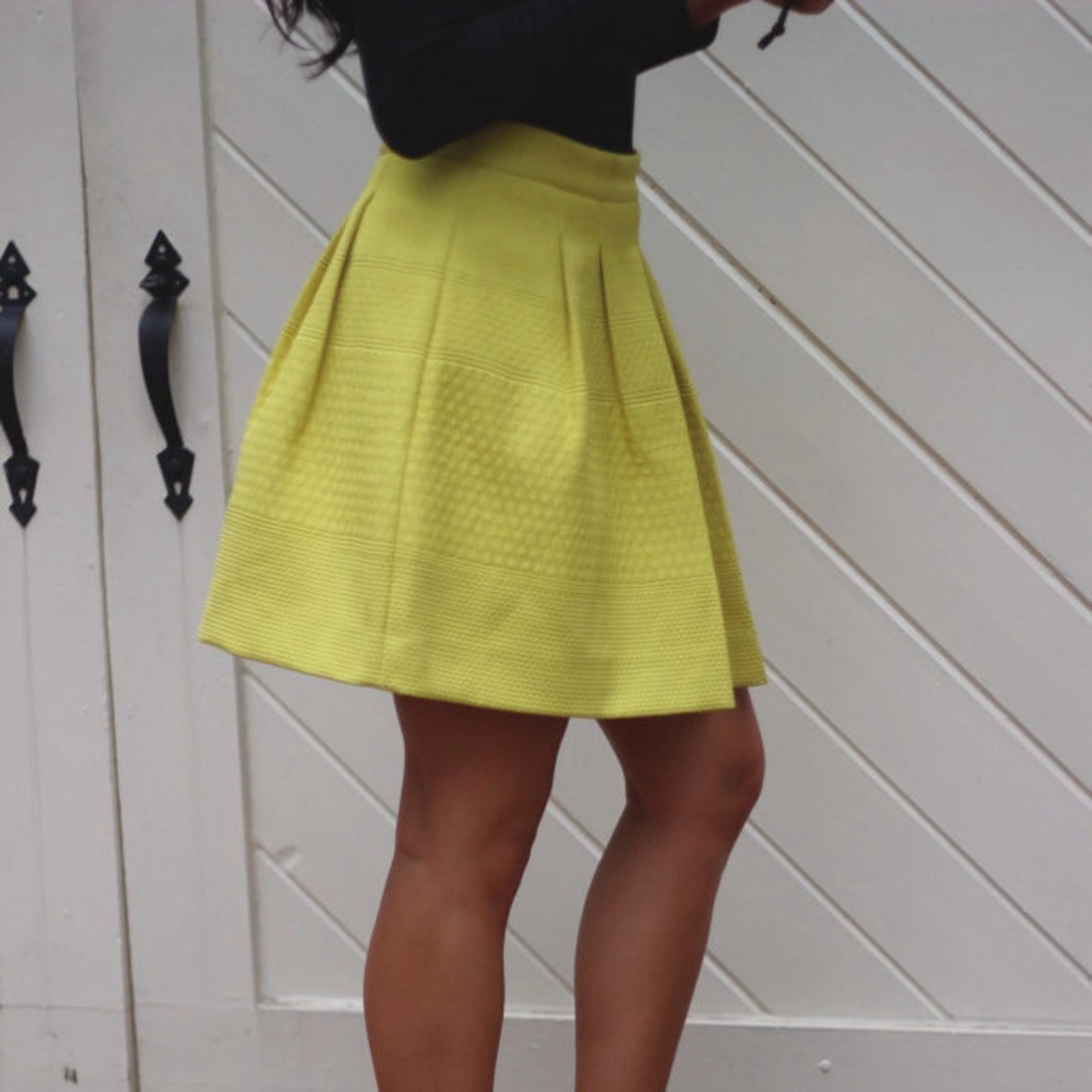 New York & Company Highlighter Yellow A-Line Knee Length Pleated Skirt