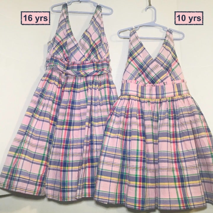 RALPH LAUREN Matching Sisters Pink Tartan Flowy Flare Dresses /10 yrs &16 yrs