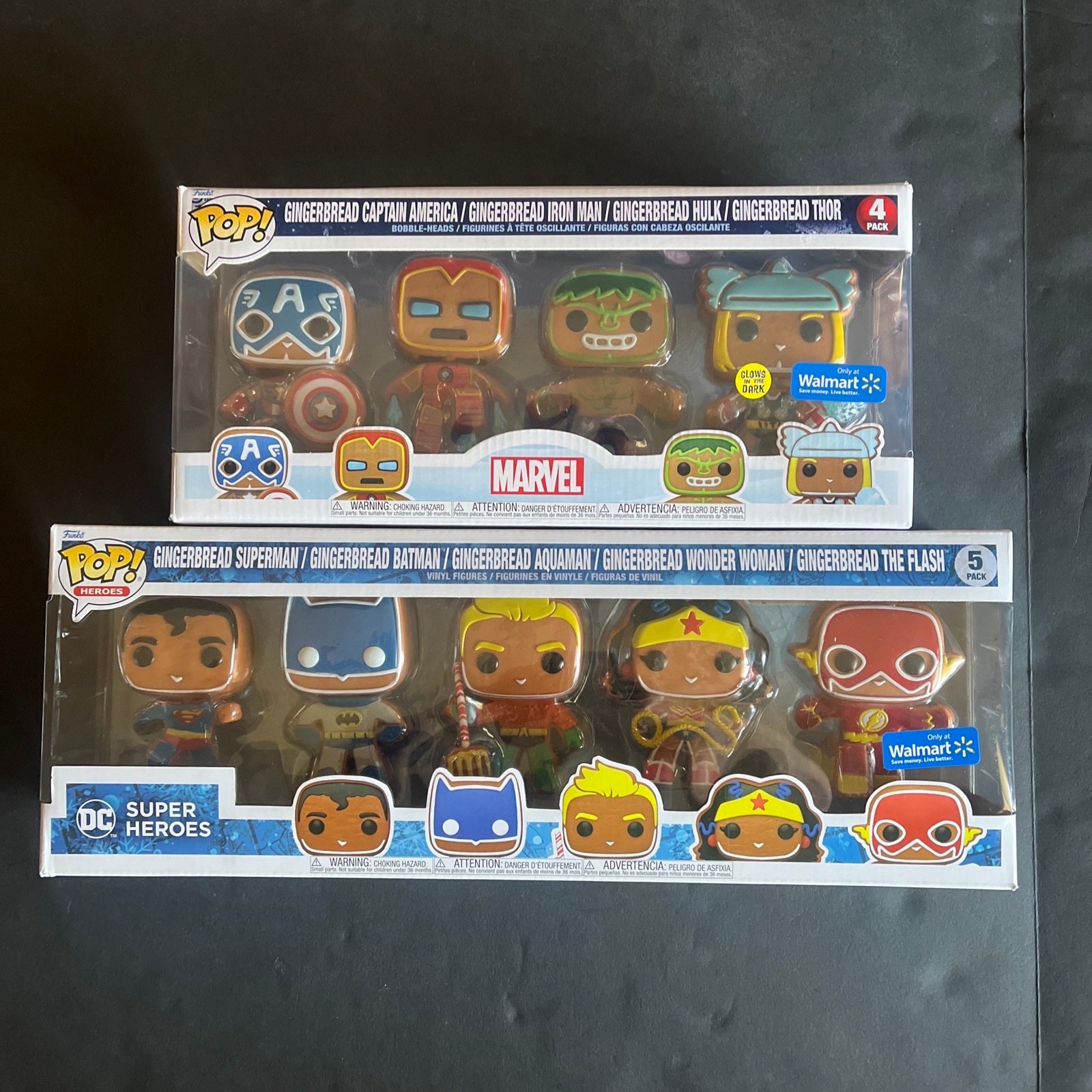 Funko POP! Marvel & DC Gingerbread 4 & 5 PACK GITD Walmart Exclusive Hulk Iron