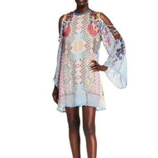 Johnny Was Women’s Cahil Open-Shoulder Printed Silk Tunic Dress in Multi Sz S