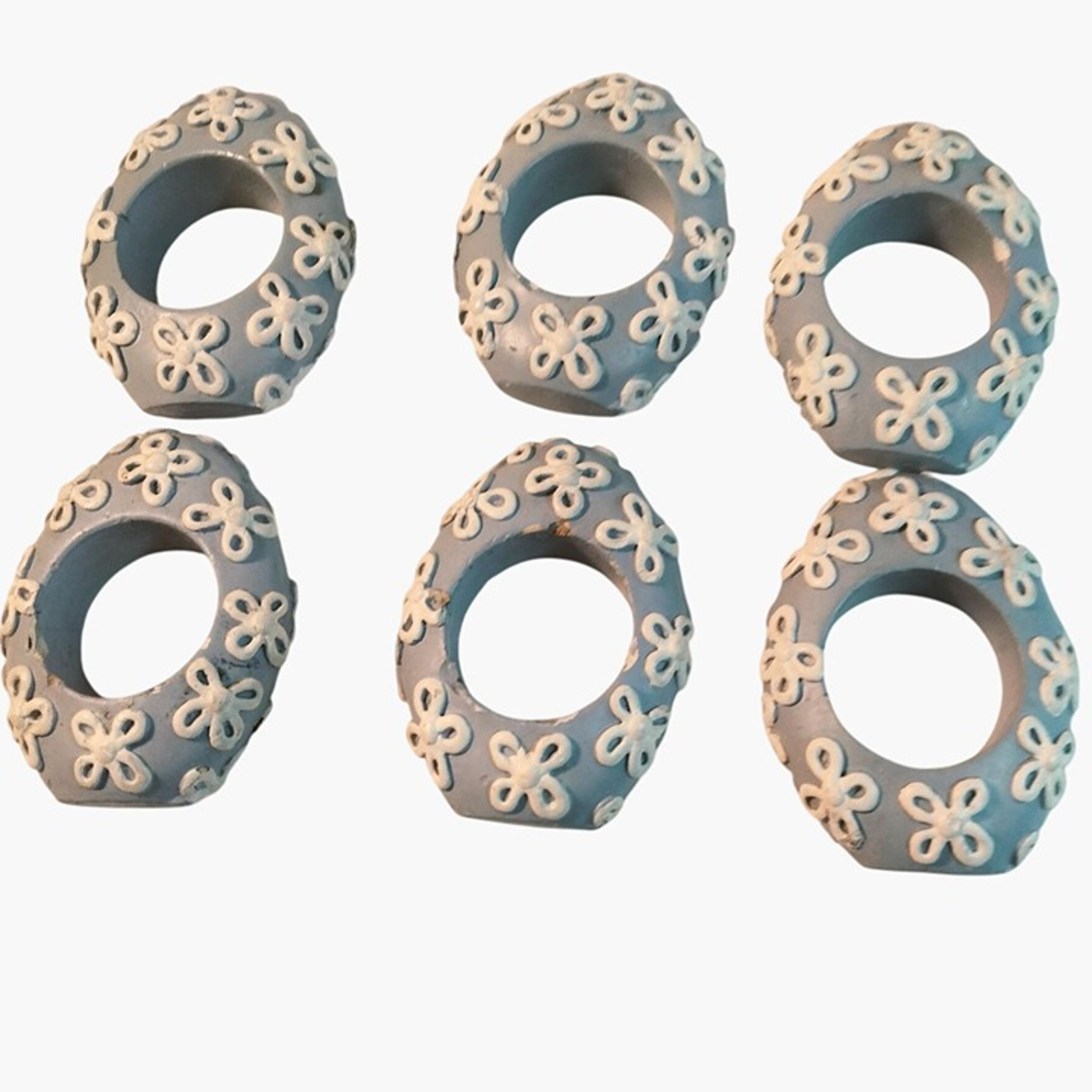 Easter Egg Napkin Rings Blue White Floral Design Vintage Ceramic