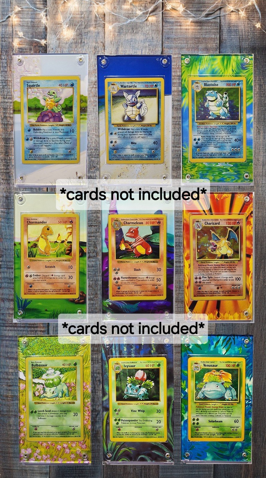 X9 Pokemon Original Charizard, Blastoise, Venusaur Base Set Evolutions Cases