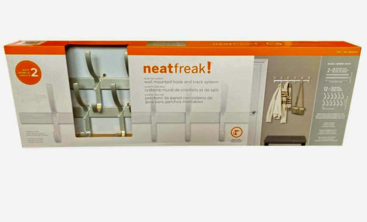 2 Pack Neatfreak Wall Mounted Hook & Track System 12 Hooks Coat Hanger Rack Set