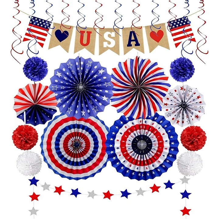 26Pcs Patriotic Decorations 4th of July Decor - LOVE USA Banner Red White Blue