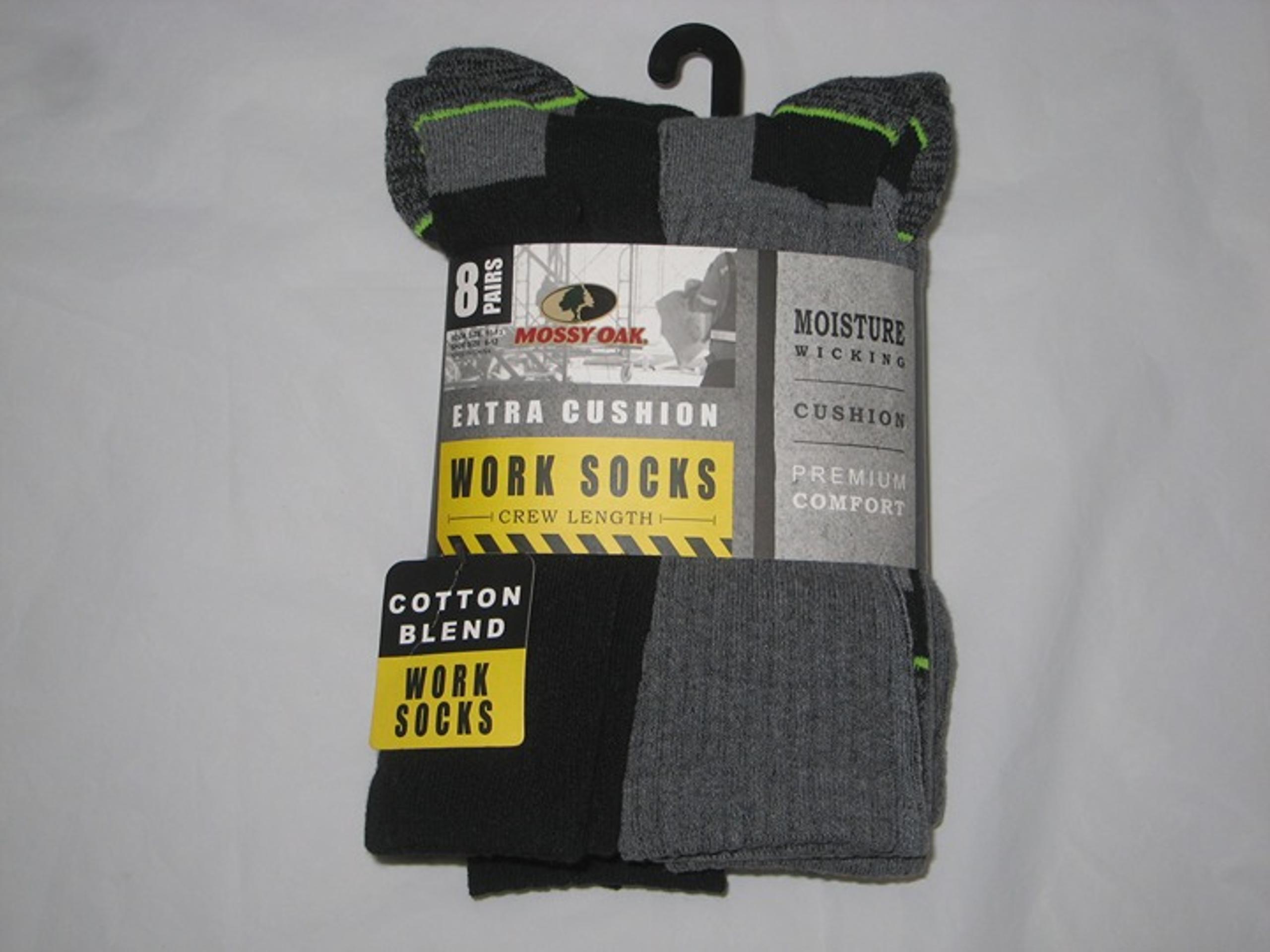 Mossy Oak 8 Pair Extra Cushion Premium Crew Work Socks Men's Shoe Size 6-12