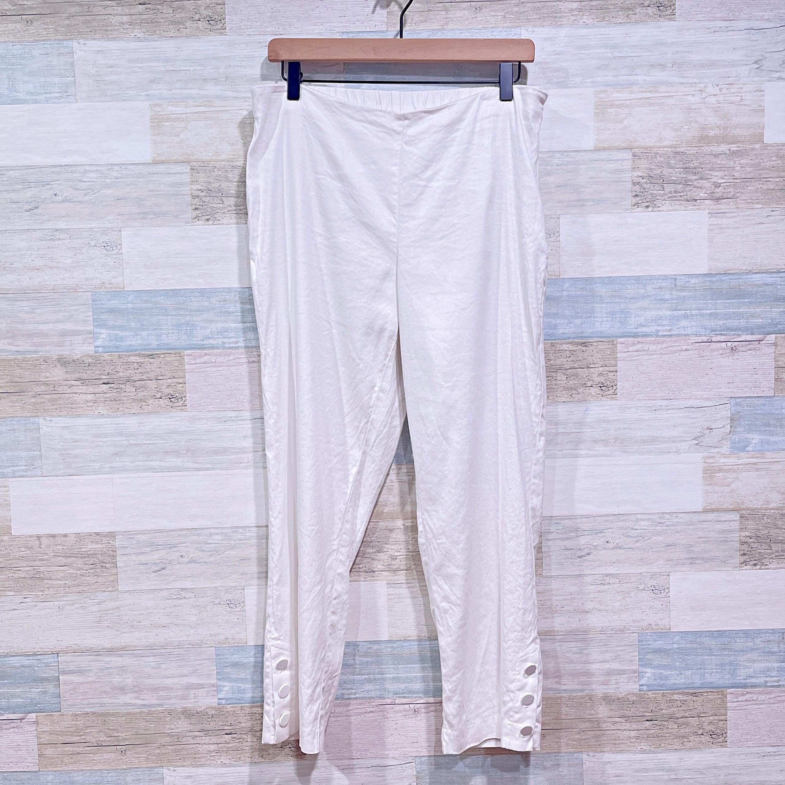 J Jill Linen Stretch Button Hem Ankle Pants White High Rise Womens Medium