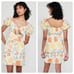 SABO SKIRT Womens Cotton Desert Leaf Printed Puff Sleeve Enga Mini Dress Size XL