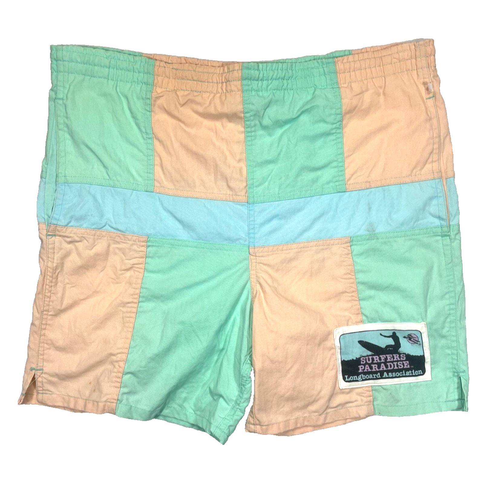 Vintage Hobie Board Shorts Size M Surf Patch Swim Trunks Pastel Block Color 90s