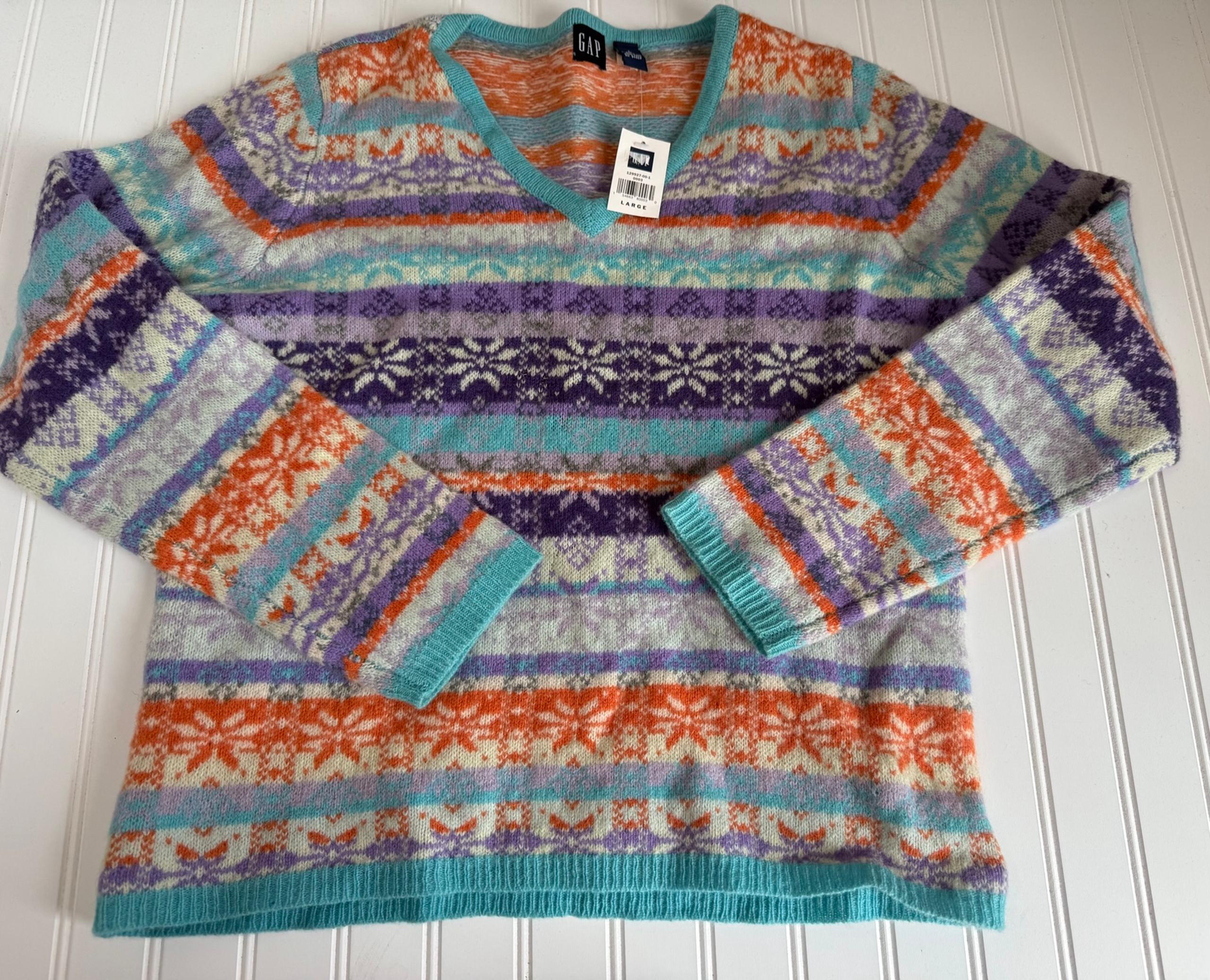 Gap Sweater Vintage Y2K 2000 Womens Lambswool Sweater Fair Isle Nordic Large NEW