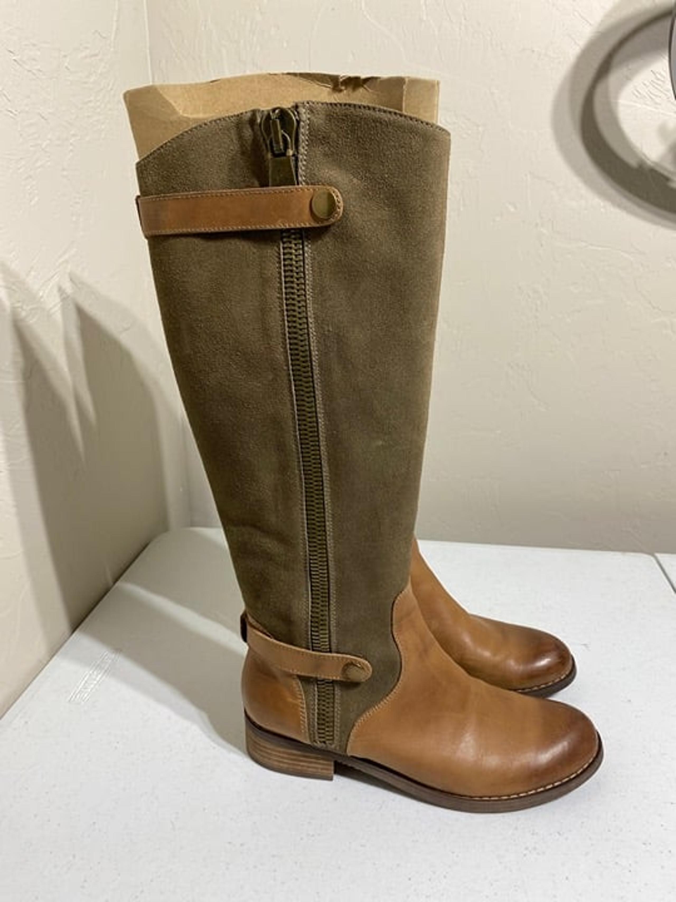 Chocolat Blu Leann Women Leather Suede Knee Hi Boots Side Zip Burnished Toe Sz 8