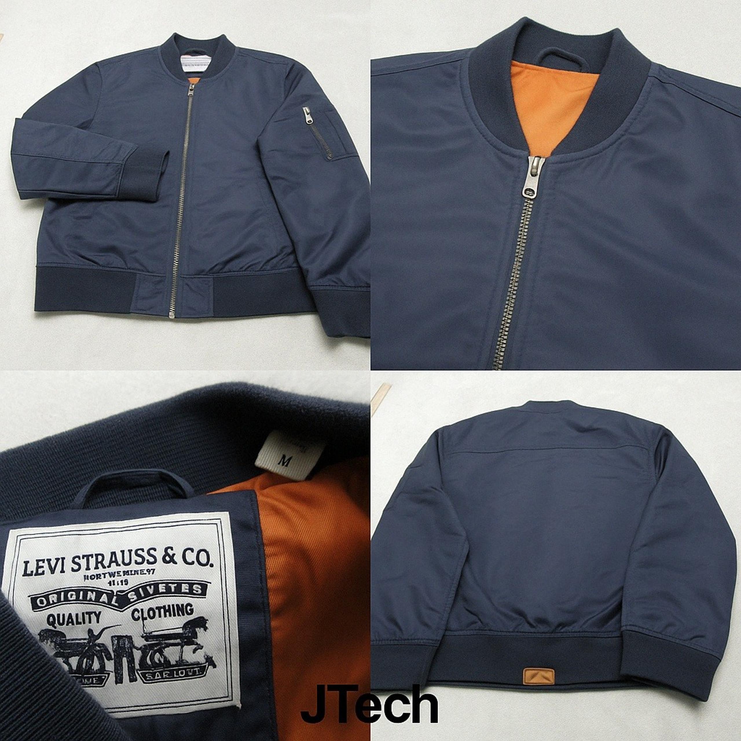 Levis Jacket Mens Medium Navy Blue Full Zip Flight Satin Unfilled MA-1 Bomber