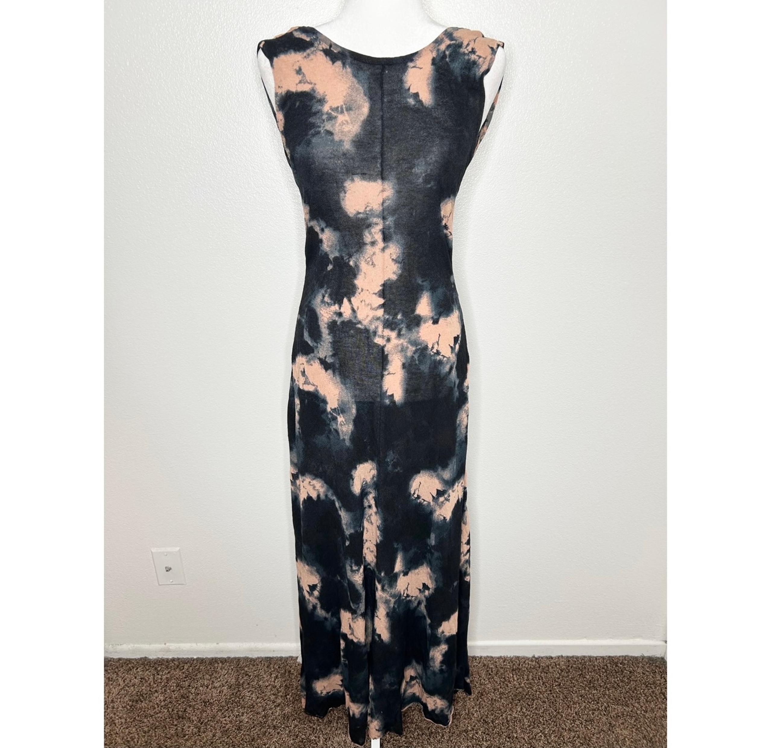 ZARA Womens Black & Tan Tie-Dye Sleeveless Slinky Maxi Dress Open Back  Size M