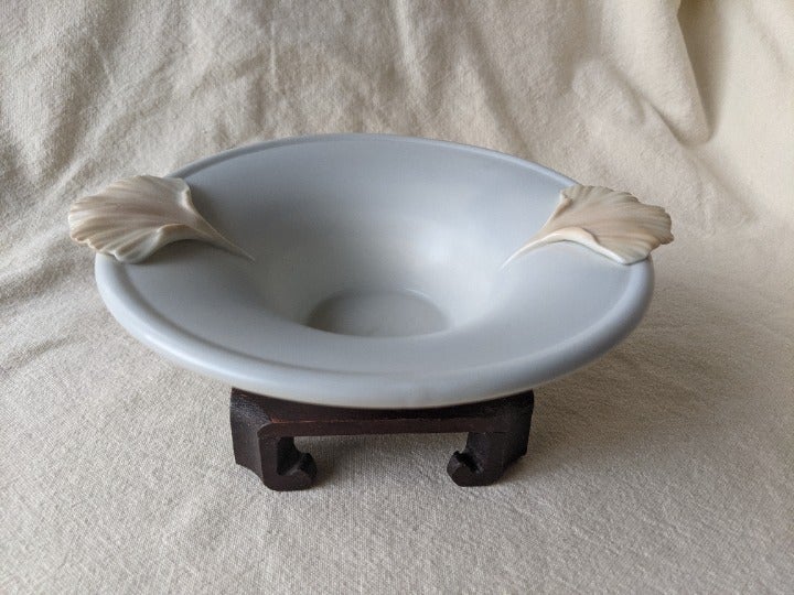 Vintage Porcelain Bowl / Plate with Gingko Leaf Design Handles Japan