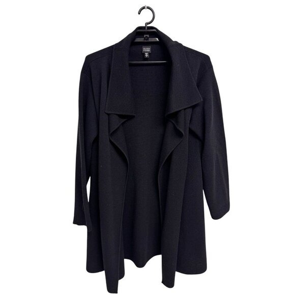 Eileen Fisher Italian yard drape cardigan long sweater black 100% wool size L