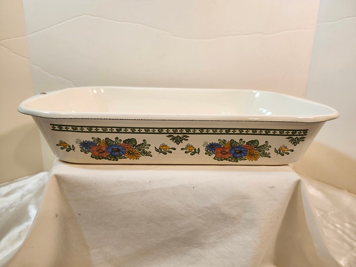 Vintage M. Kamenstein Enamelware Rectangular Baking/ Lasagna/ Roasting Pan 1980s