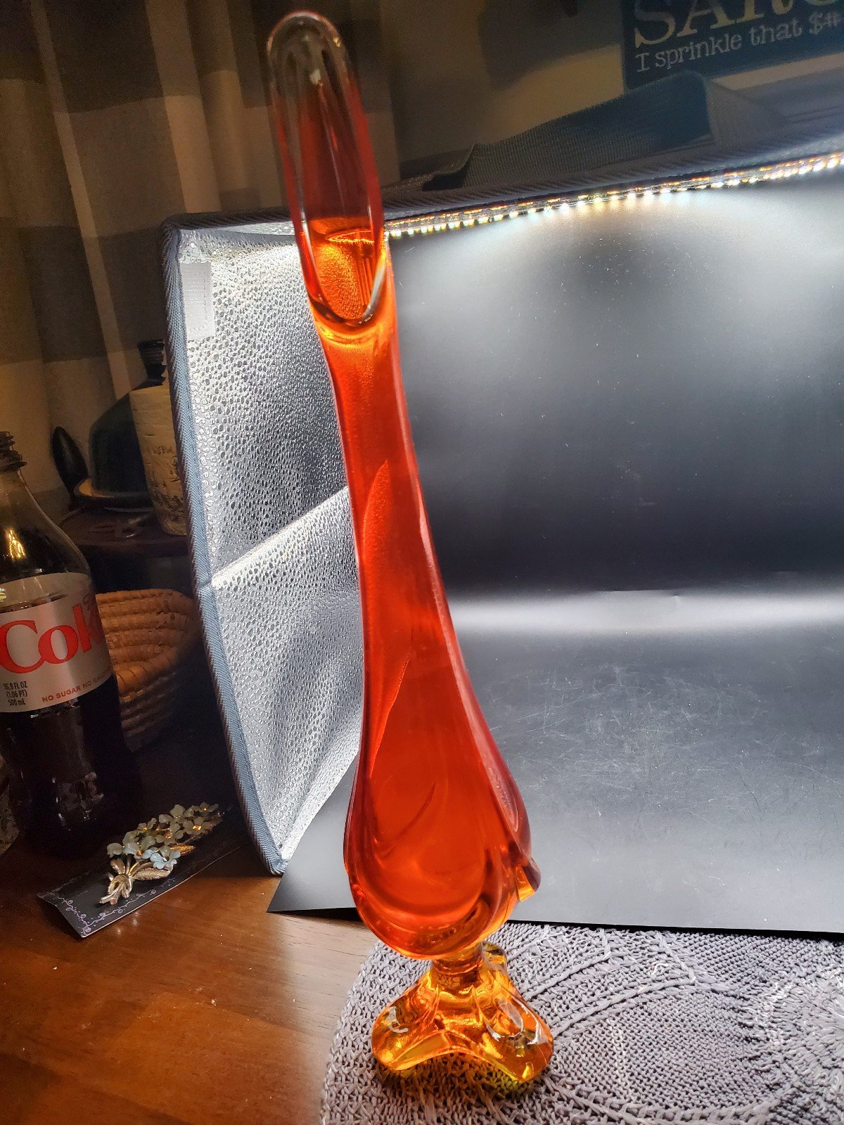 Viking Amberina Draped Swung Glass Vase