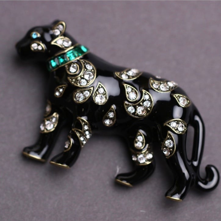 Heidi Daus Precious Panther Enamel & Crystal Pin