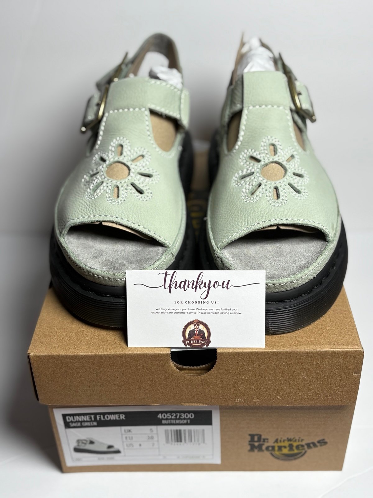 NEW Dr Martens Dunnet Flower Sandals Sage Green Buttersoft Women Sandals sz 7W