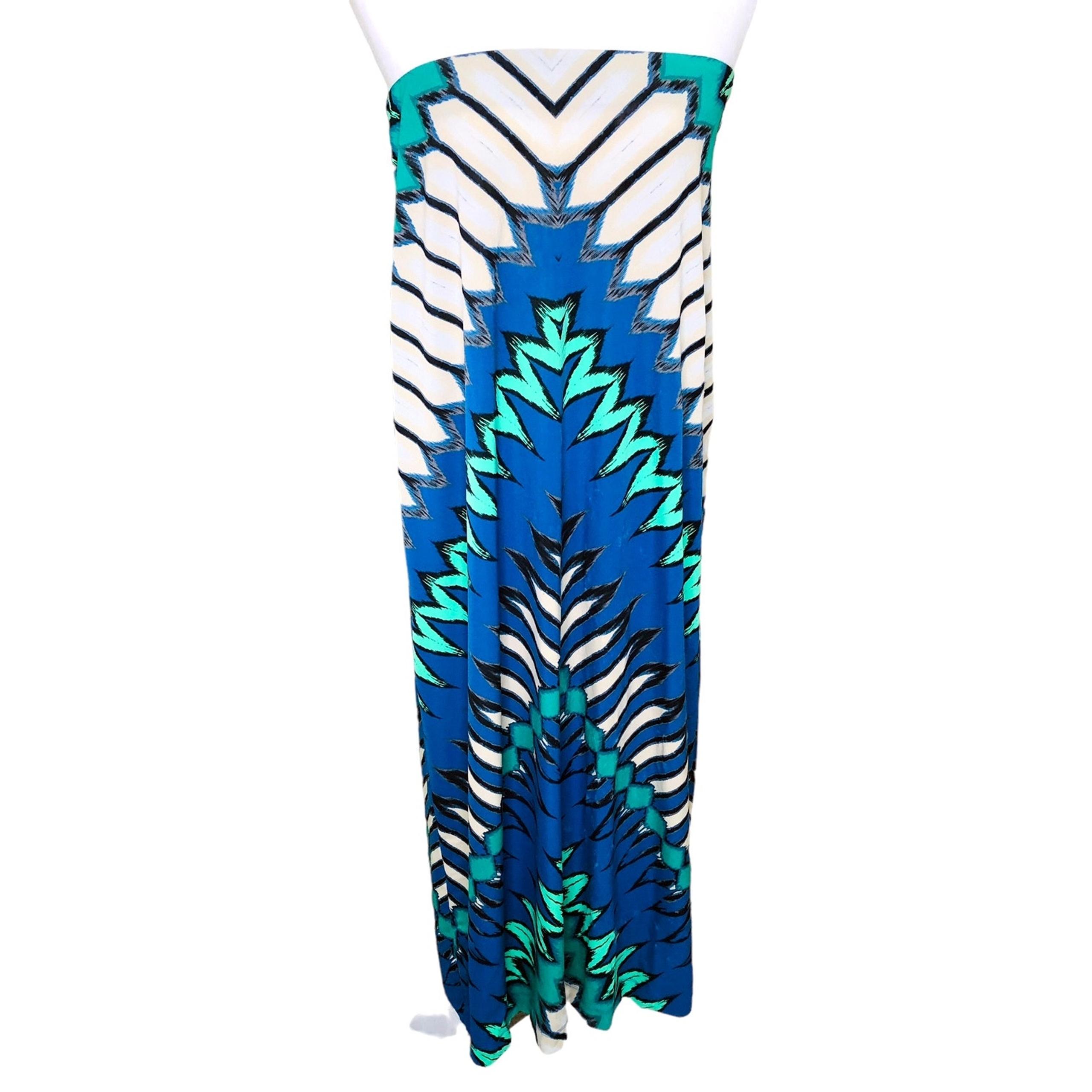 ECI New York Blue Teal Abstract Strapless Maxi Long Dress Medium