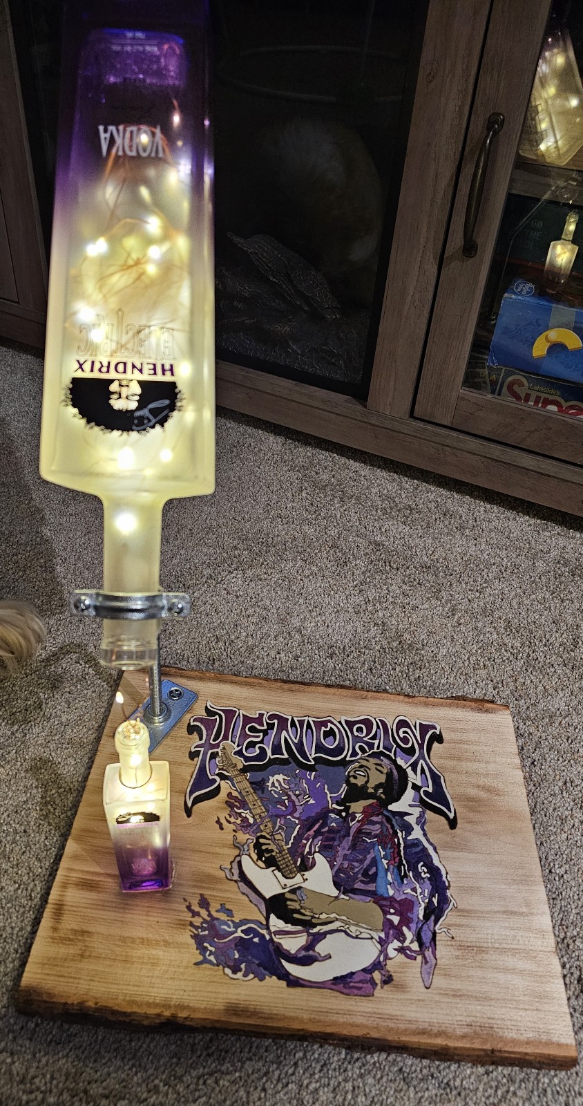 Handmade woodburned and hand painted pouring lamp.