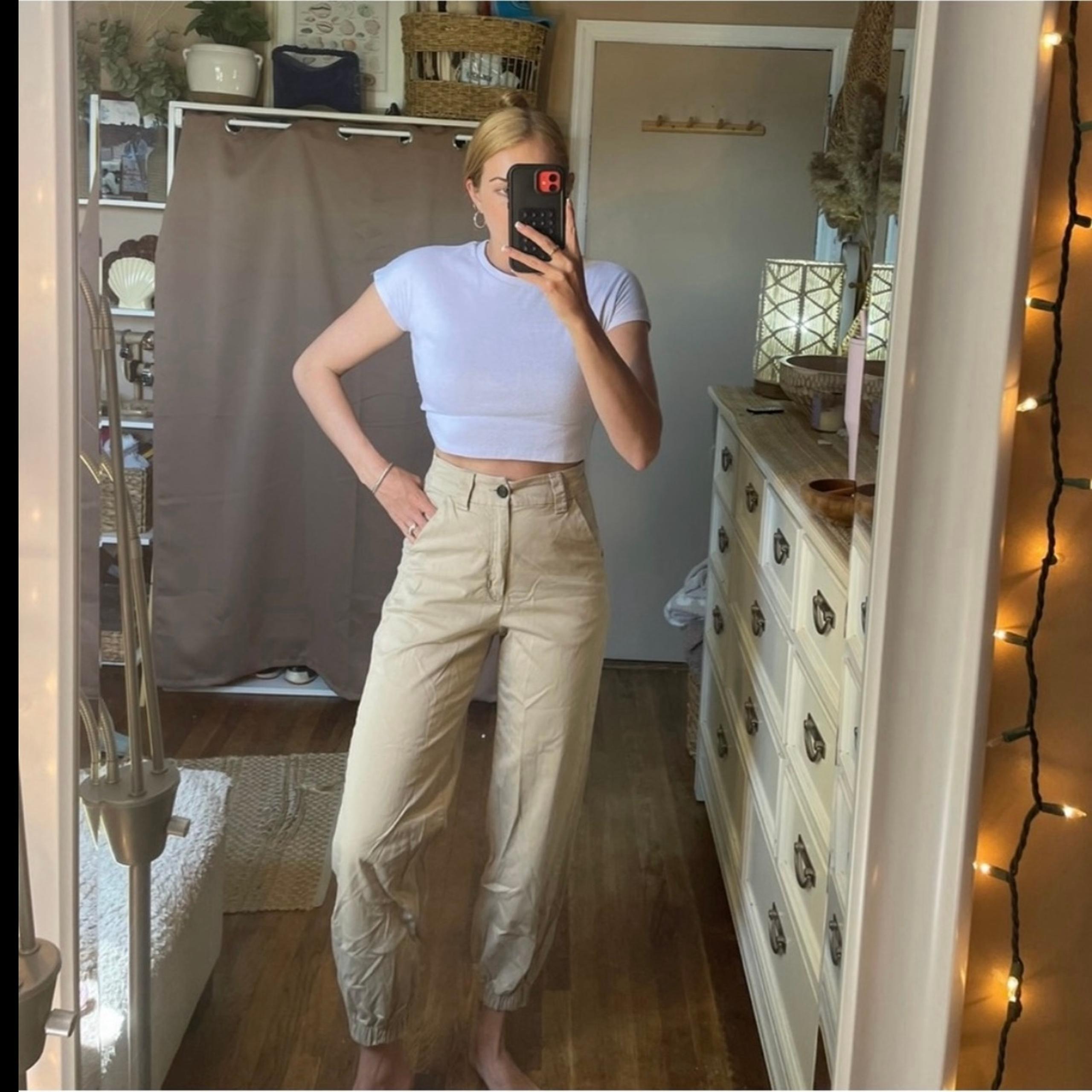Urban Outfitters ivory high waisted utility cargo pants elastic waist