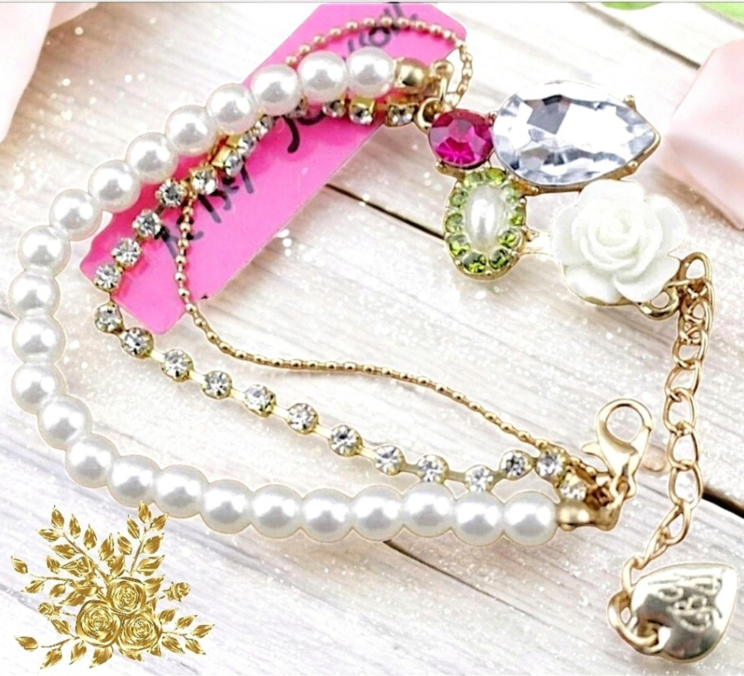 #1899 Multi-color Crystal layered flower Pearl bracelet BOGO
