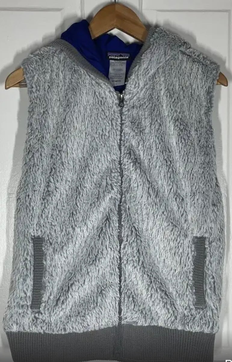 Women’s Grey Patagonia Vest Faux Fur Hooded
