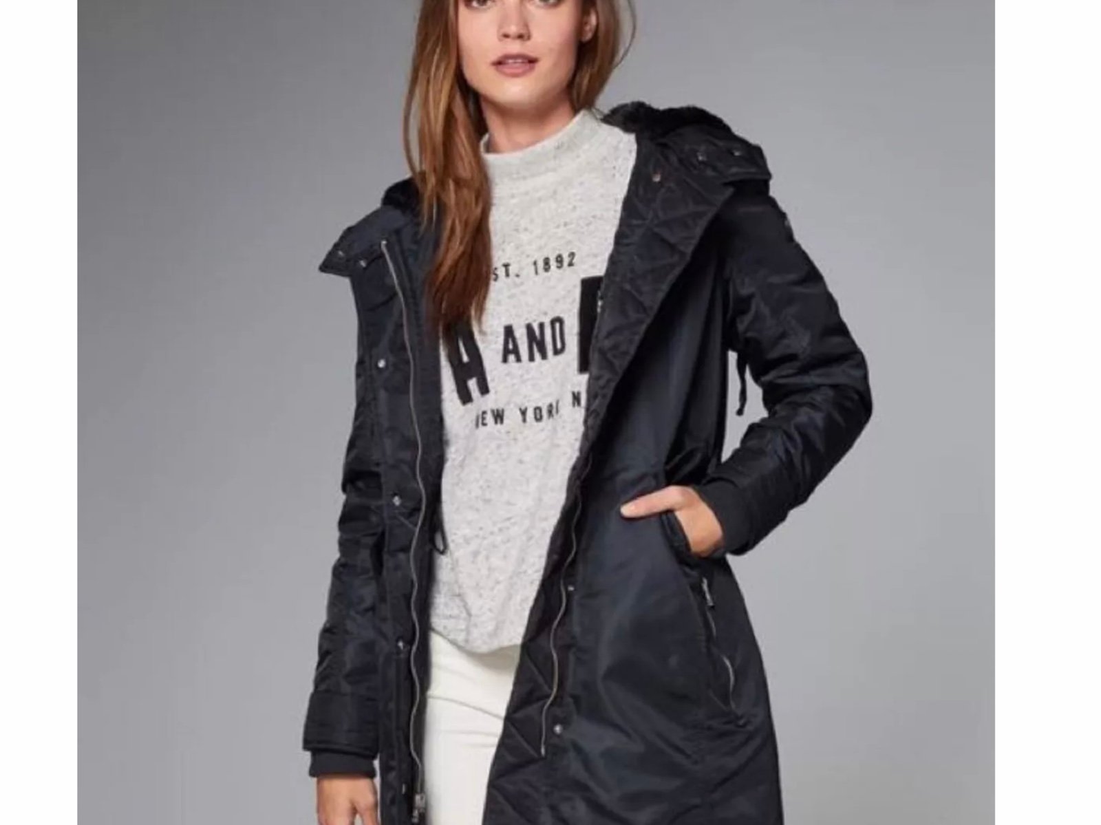 Abercrombie & Fitch Black Luxe Nylon Hooded-Lined-Full Zippered Parka Jacket L