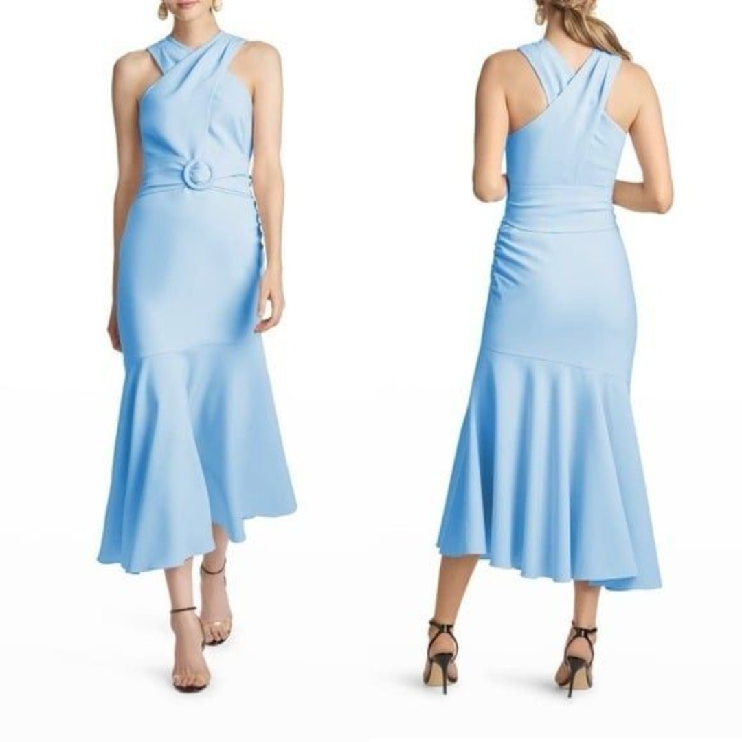 Sachin & Babi Naomi Belted Halter Dress in Chambray Blue Size 6 NEW Retail 495