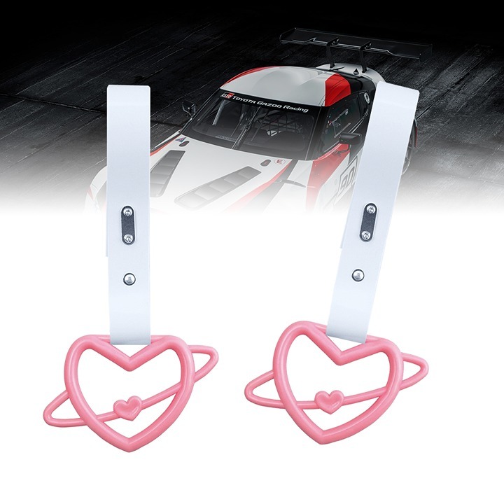NEW 2PCS SPACE HEART PINK JDM TSURIKAWA RING White Handle Strap Drift Charm