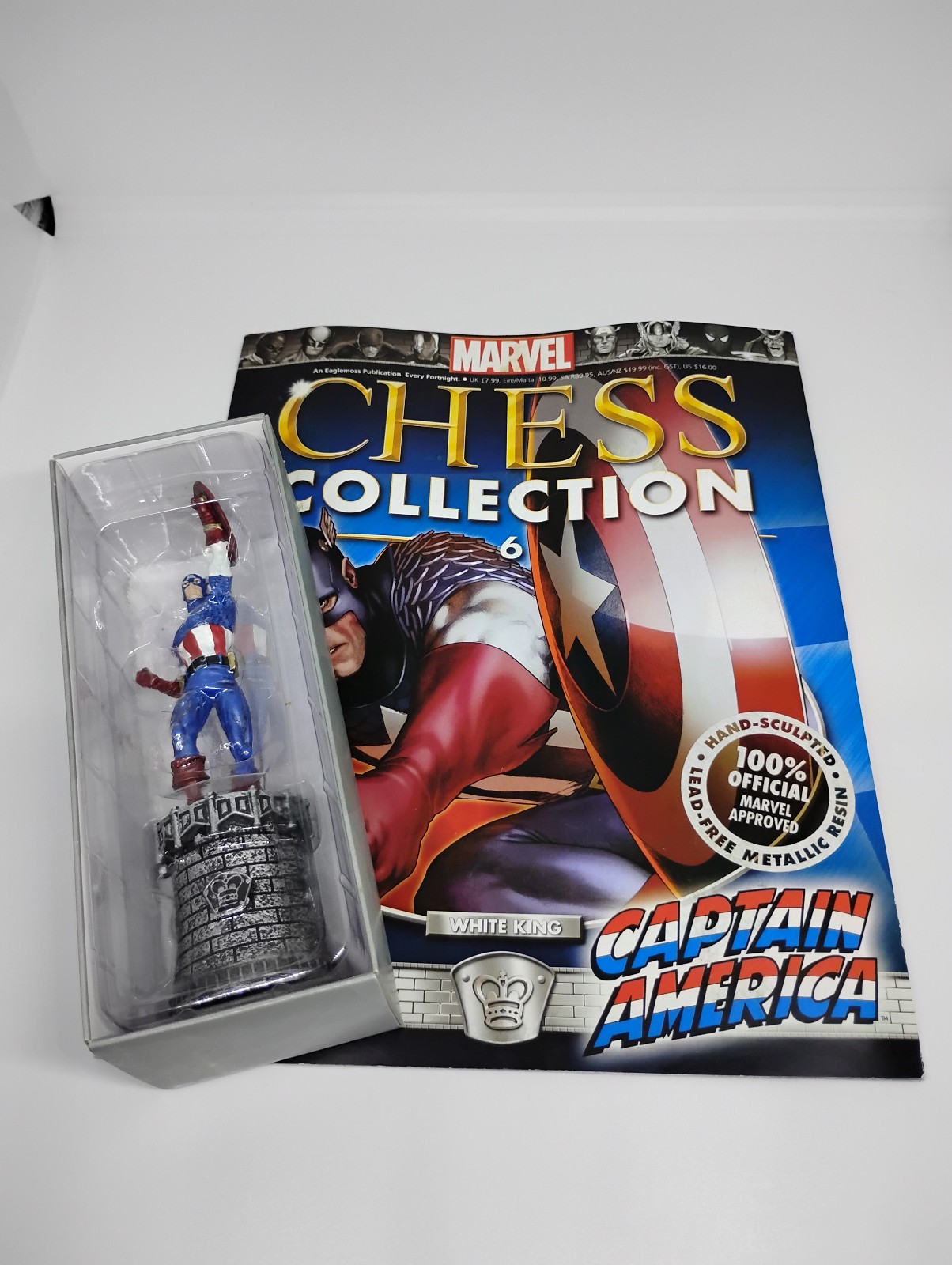 Eaglemoss Marvel Chess Collection #6 CAPTAIN AMERICA White King With Magazine