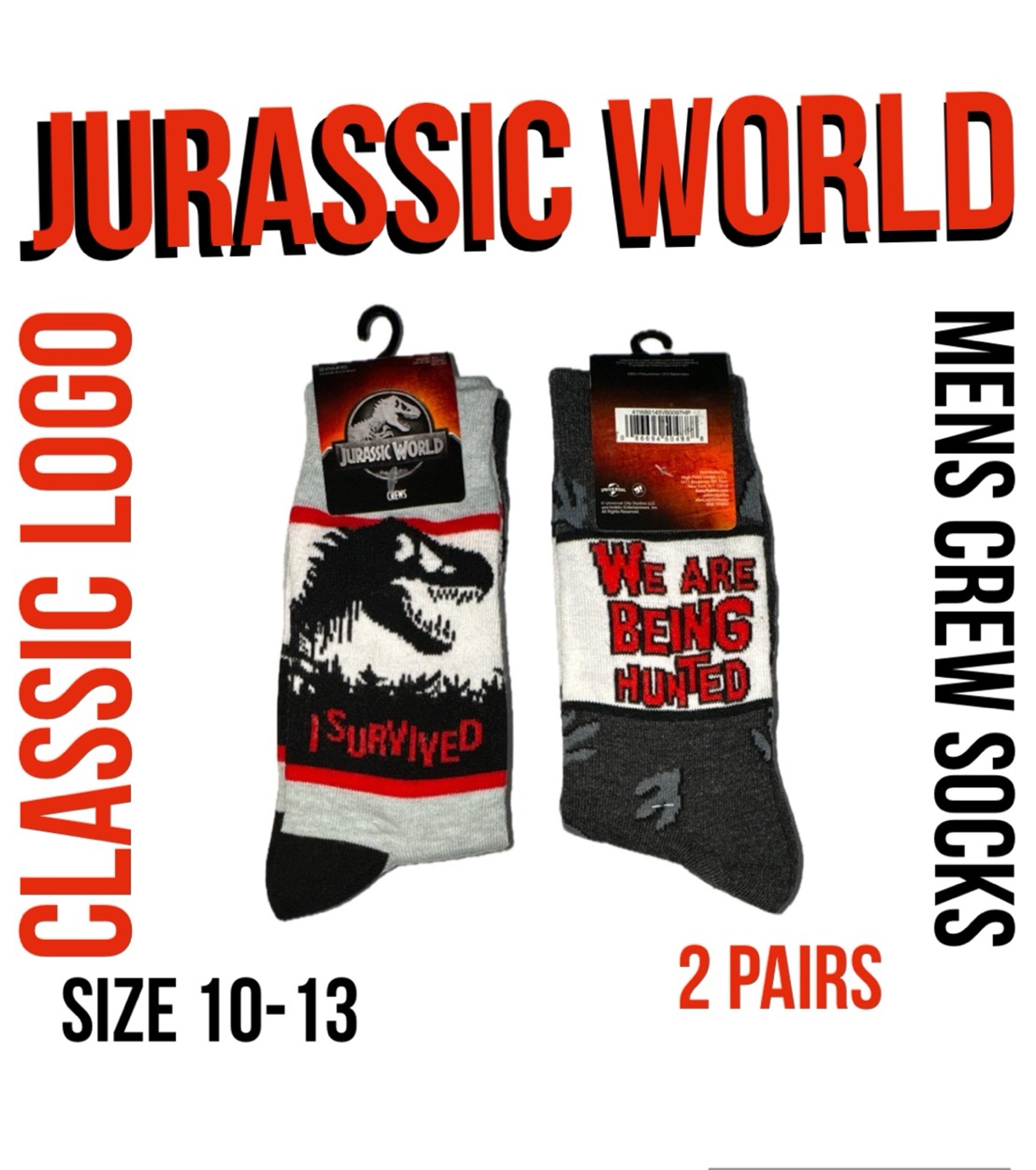 Jurassic World Mens Crew Socks JP socks 2 pair crew socks new