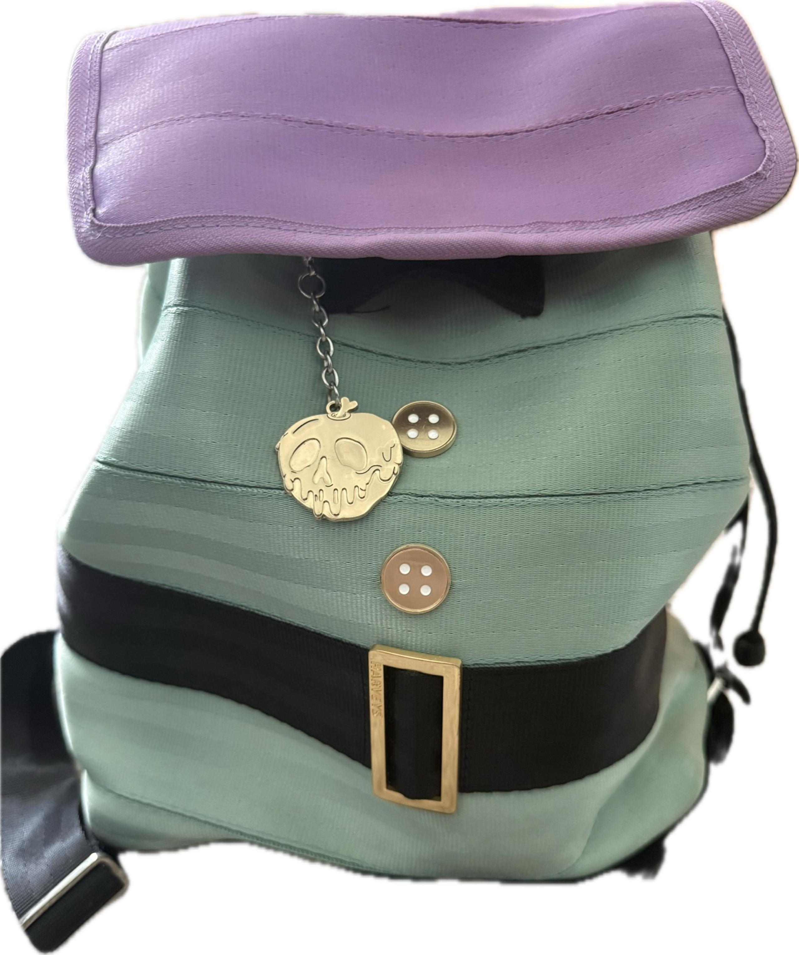 Disney Harveys Snow White Dopey backpack with a seatbelt flap top design