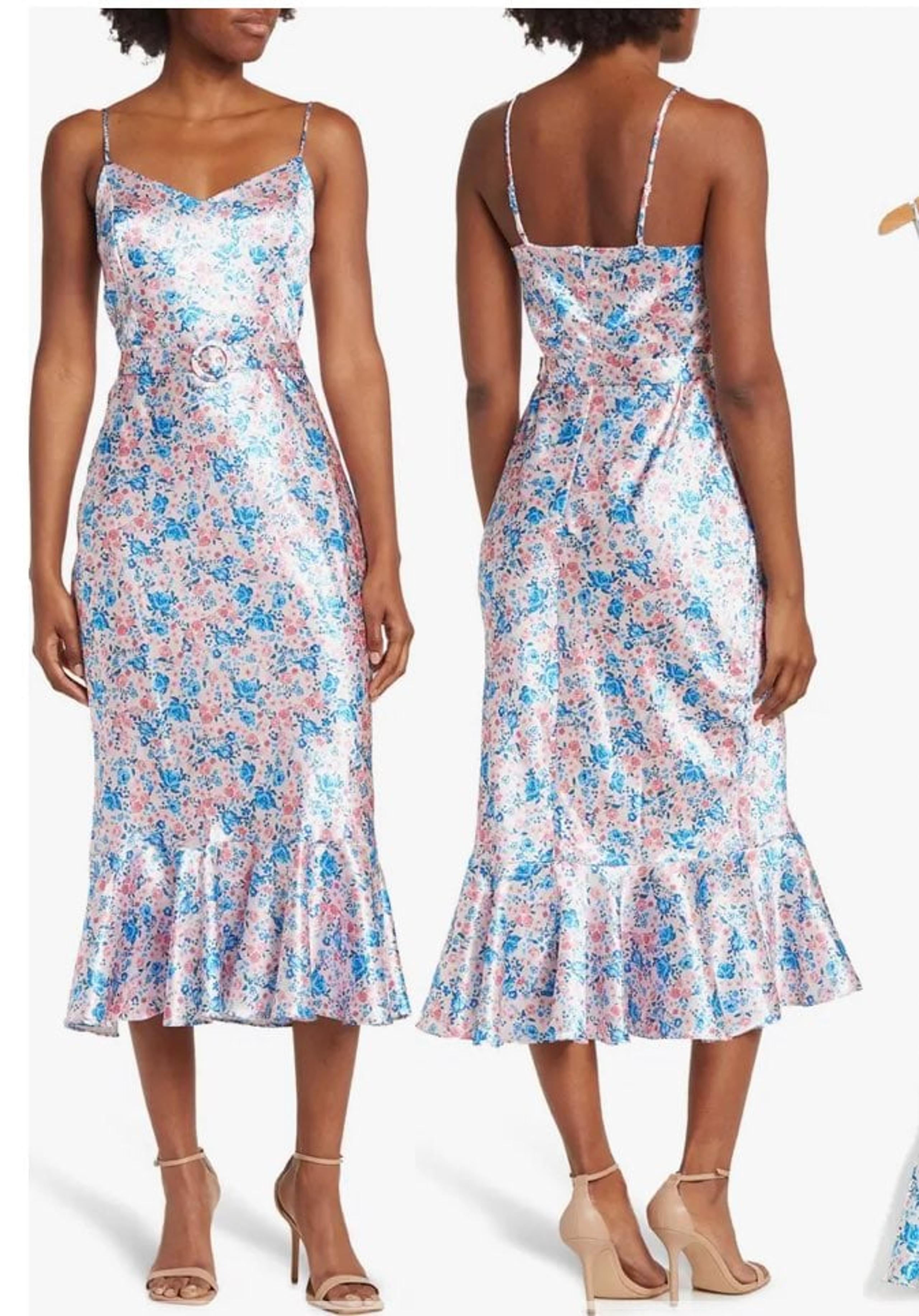 BCBGeneration Satin Flounce Midi Dress