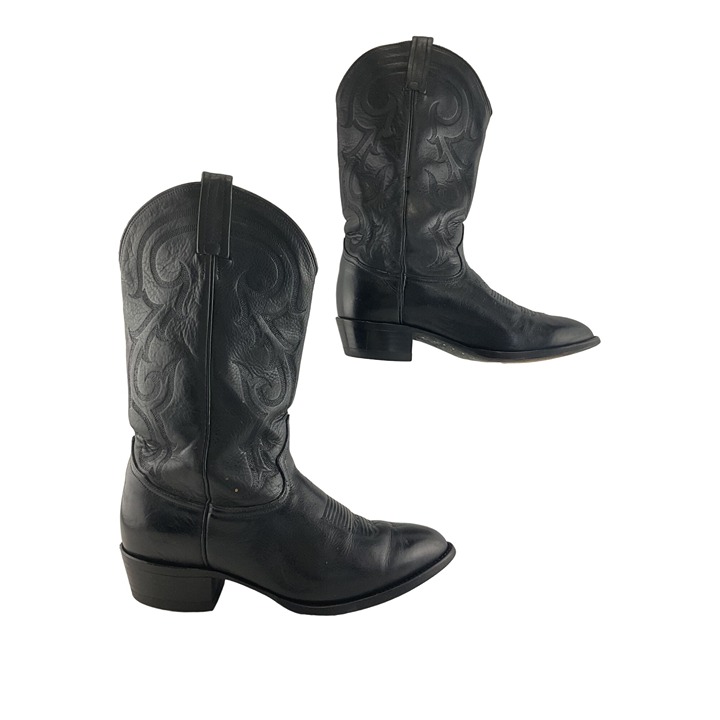 Men's Tony Lama Black Leather Almond Toe Western Cowboy Boots Size 10.5 D