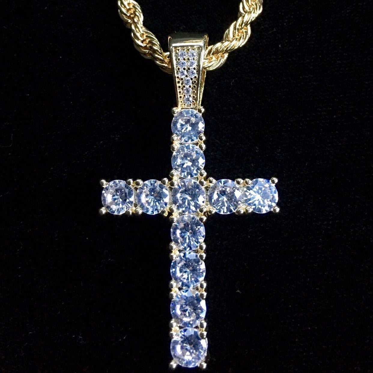 CROSS DIAMONDS CZ 18K GOLD CHAIN ITALY