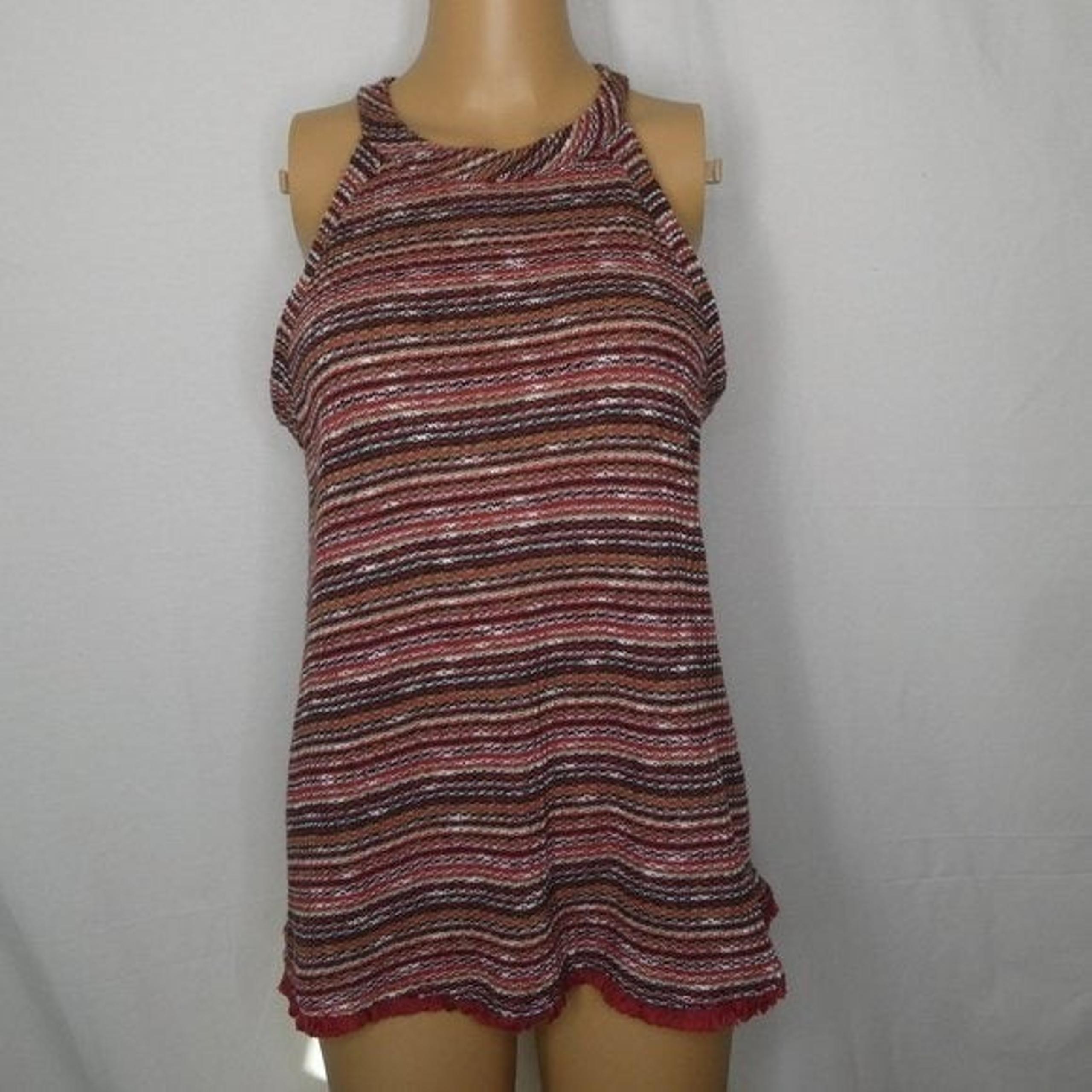 W5 Striped Sleeveless Fringe Tank Top Md