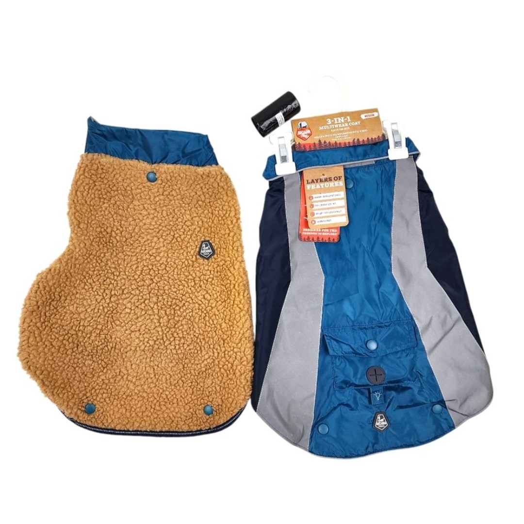 Arcadia Trail 3 in 1 Multiwear Dog Rain Coat w Removable Sherpa Liner Size M