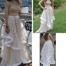 Two piece prom dress, Golden pearl embellished Top & white/tan lace skirt size 4