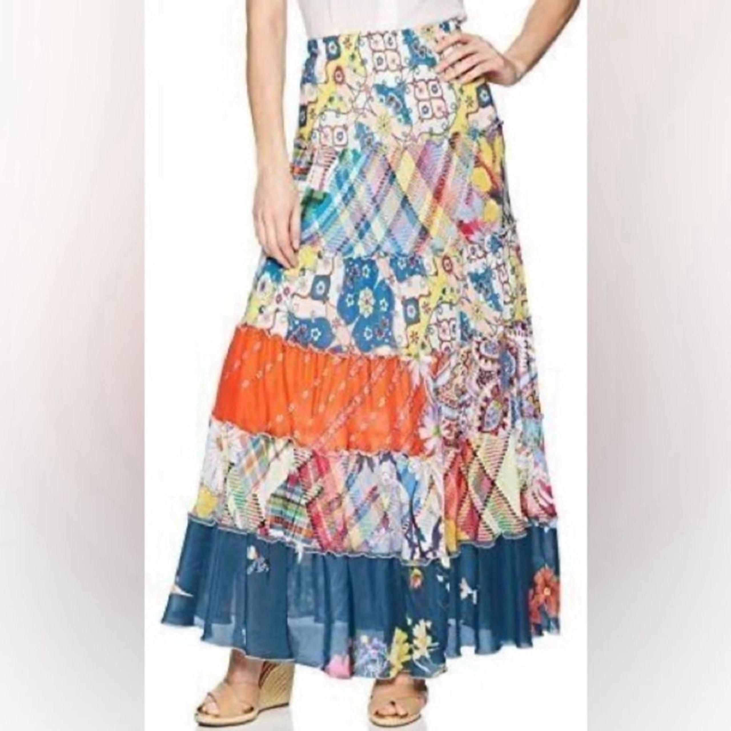 Johnny Was JWLA Liana Tiered Gypsy Maxi Skirt Cupra Rayon Silk Women's Long NWOT