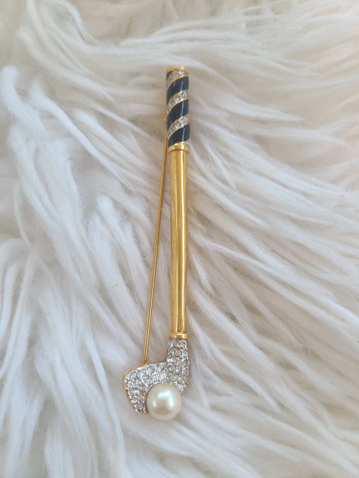 Vintage Stamped Swan Gold Tone Clear Swarovski Crystal Golf Club