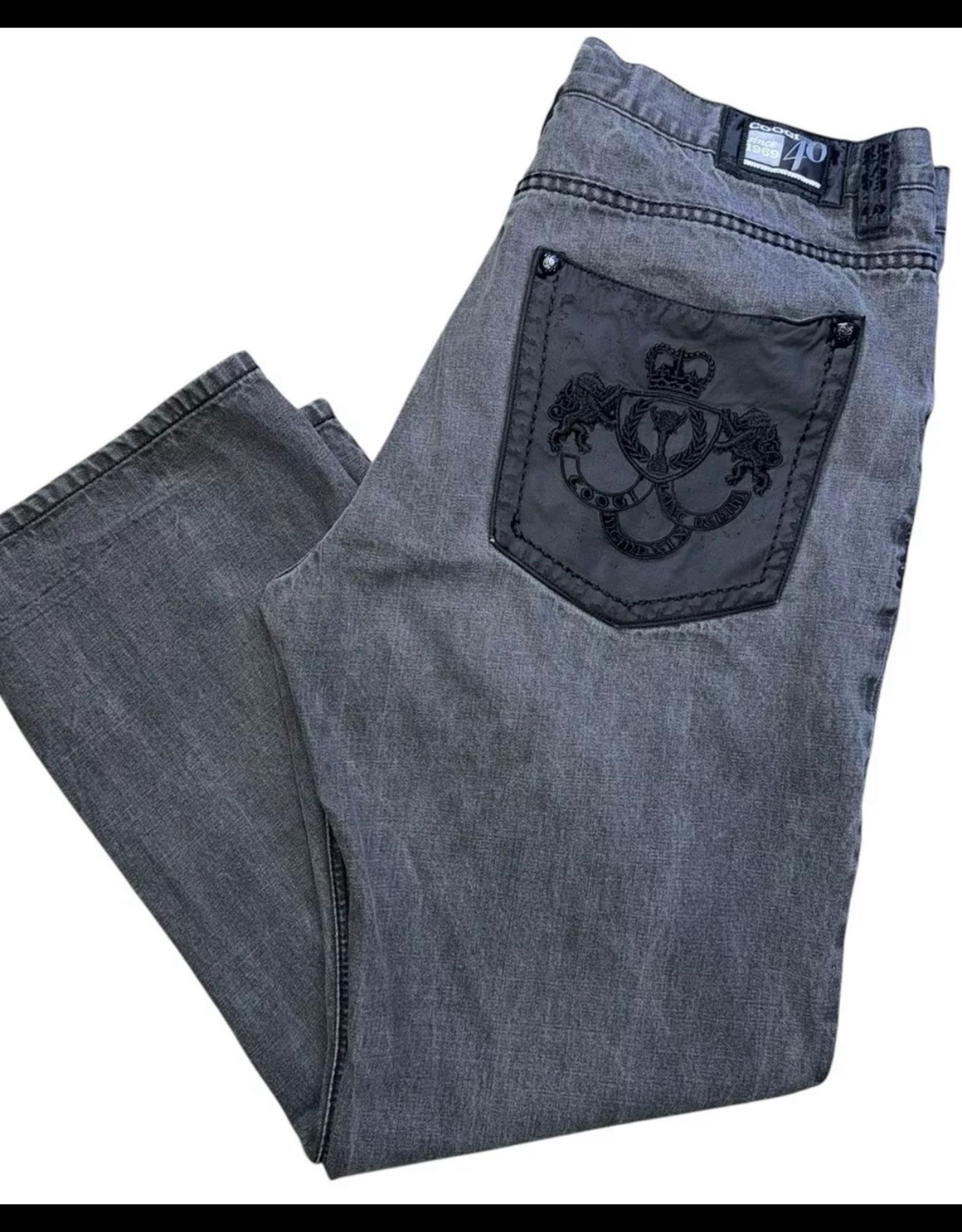 VTG Y2K Coogie Jeans Men 38x32 Baggy Black Embroidered Streetwear Skater Hiphop