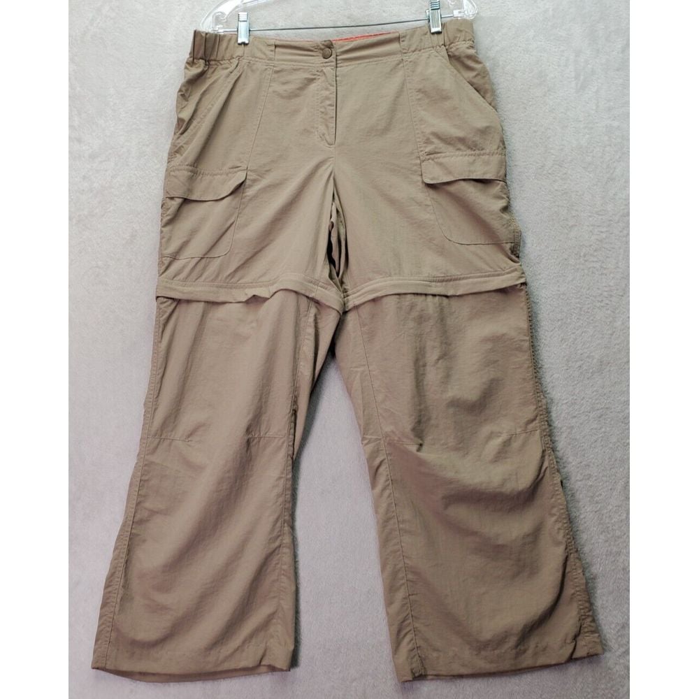 L.L. Bean Zipp Off Cargo Pants Women Size 14 Tan Nylon Convertible Slash Pockets