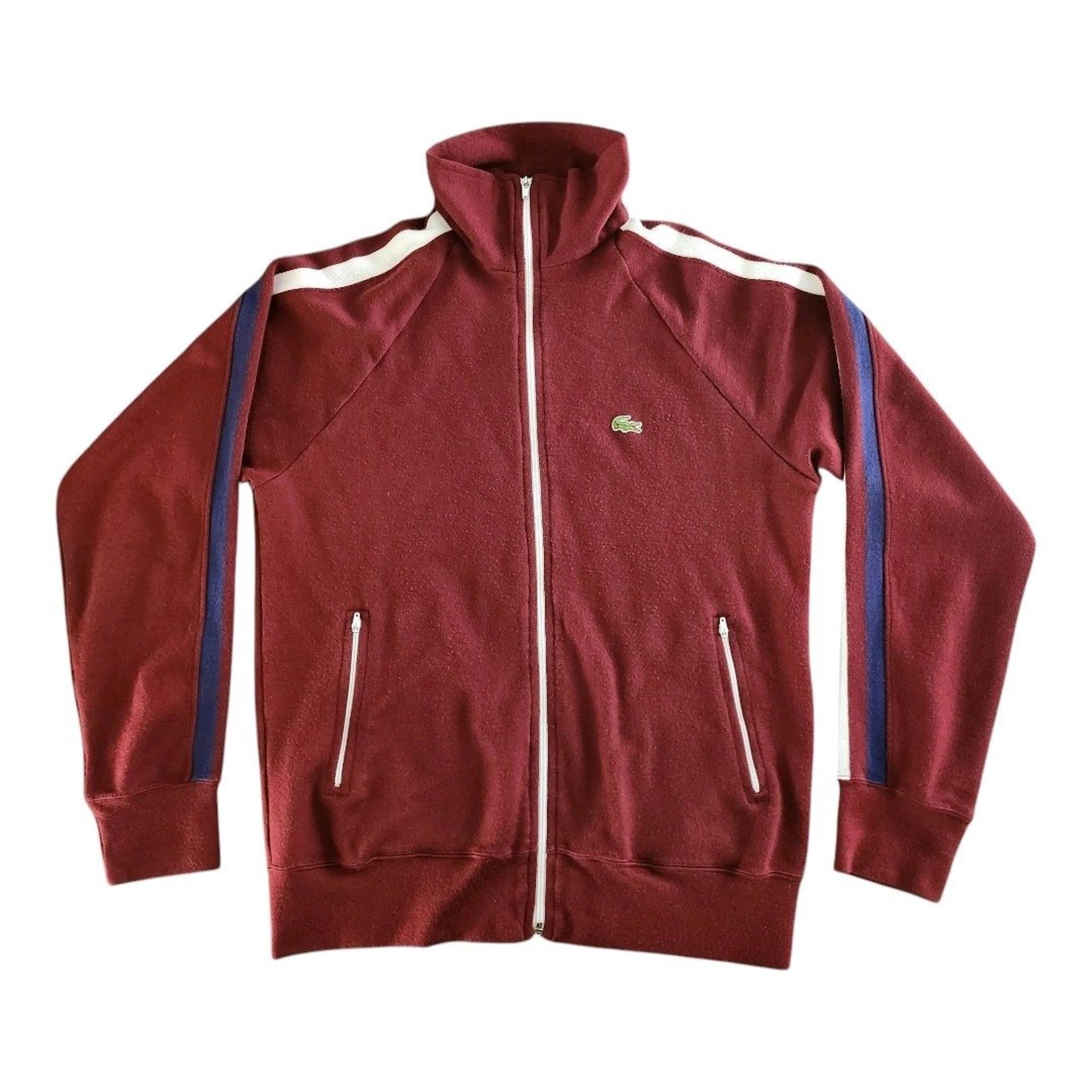 Men's XL Track Sweat Suit Jacket Maroon Burgundy Vintage 1970s Alligator - Lacoste