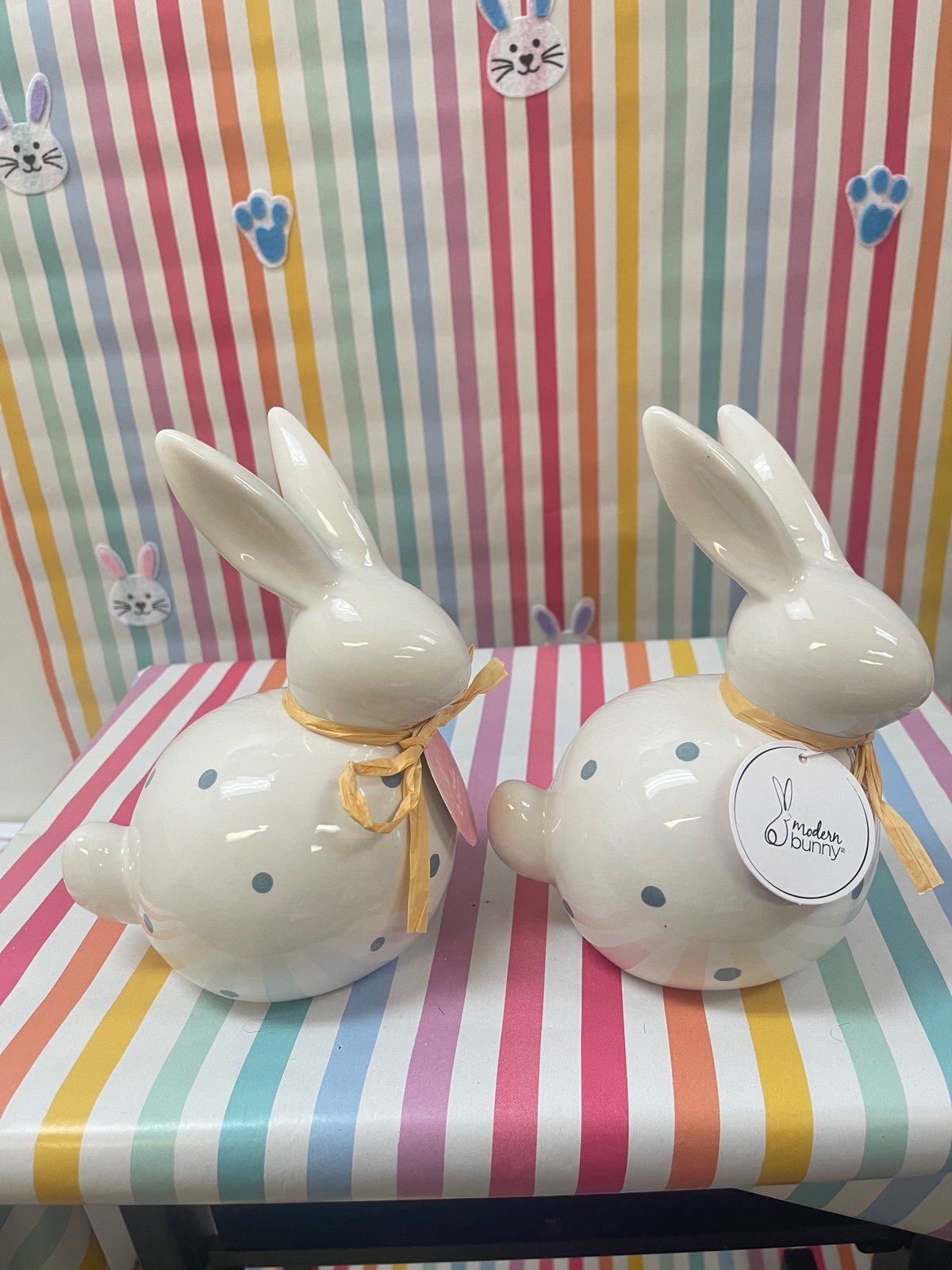 NWT 2 Blue Polka Dot Easter Bunnies Rabbit