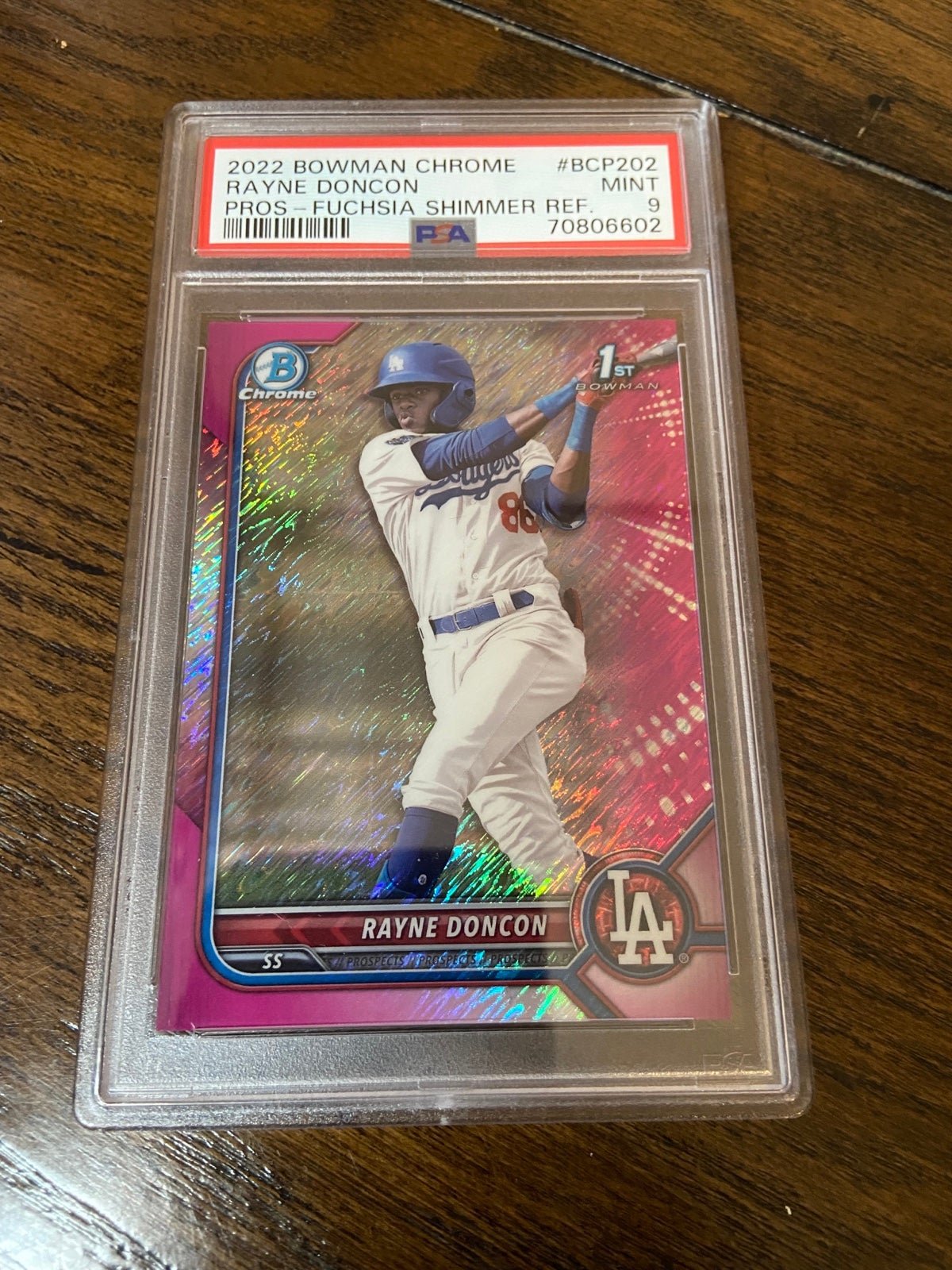 2022 BOWMAN CHROME FUCHSIA SHIMMER #BCP-202 RAYNE DONCON RC #01/199 PSA-9 Mint